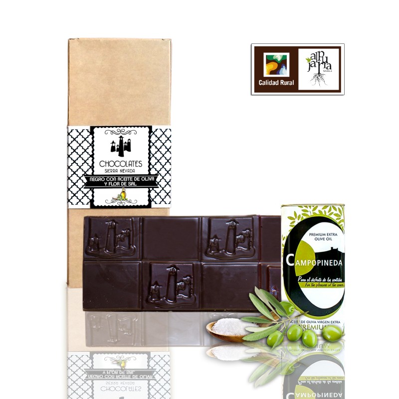 TABLETA CHOCOLATE NEGRO CON AOVE Y SAL EN ESCAMAS